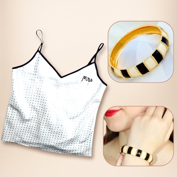 Kate Spade Mrs. Camisole Tank Ivory Swiss Dot + Striped Harbor Lights Bangle - Picture 1 of 13